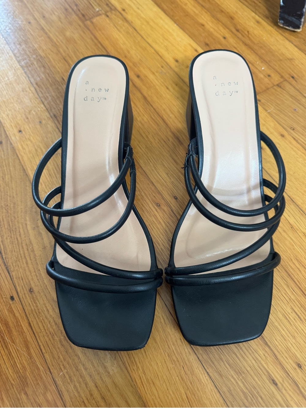 a new day Black Strappy Square-Toe Slide Heels